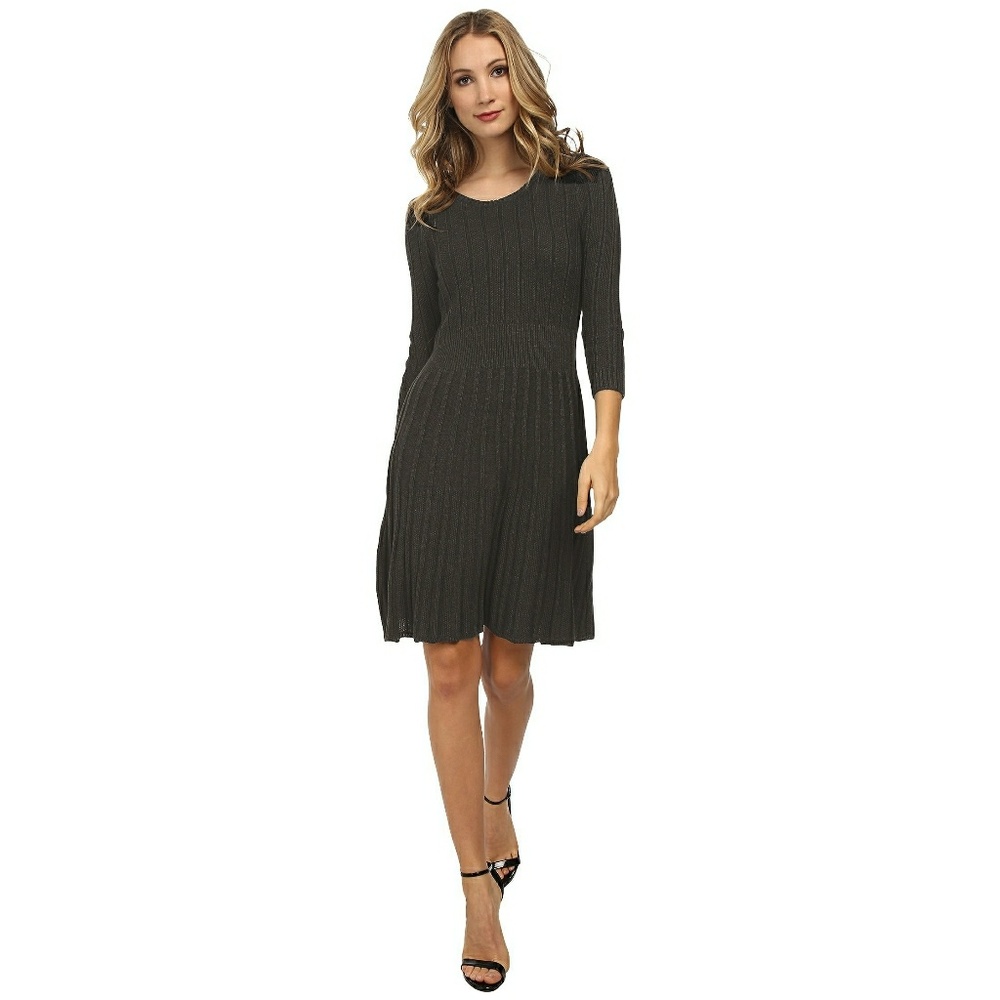 New! CALVIN KLEIN Ribbed Fit-n-Flare Sweater Dress - Picture 2 of 7